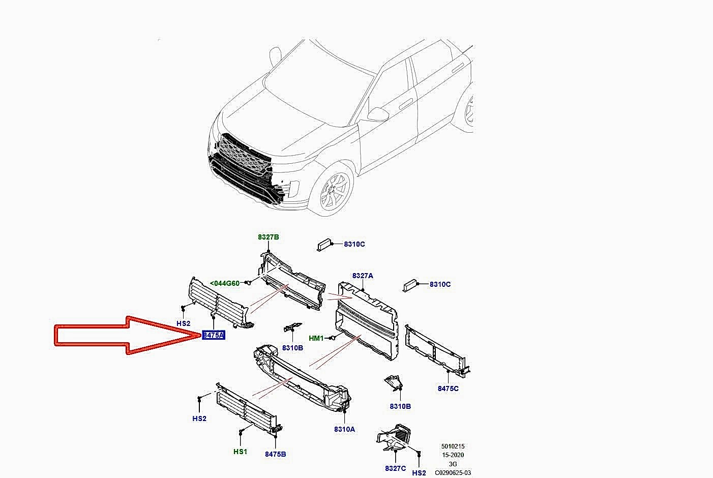LR135376 Aktif Radyatör Flapları Üst Range Rover Evoque